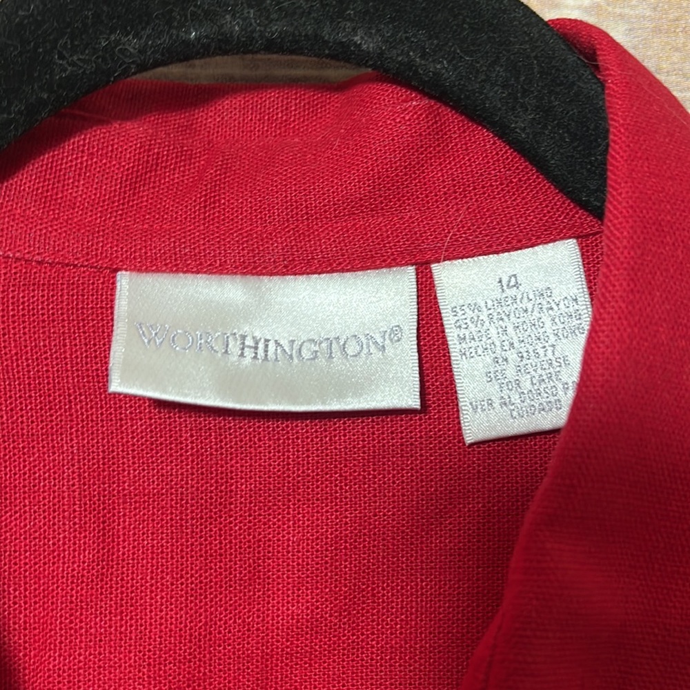Red Button Down Linen Midi Dress Size 14 EUC - Picture 4 of 5